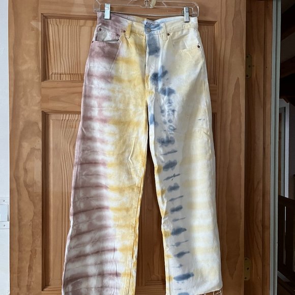 Etica White & Botanical Tie Die High Rise Straight Jeans 25 - Picture 2 of 13